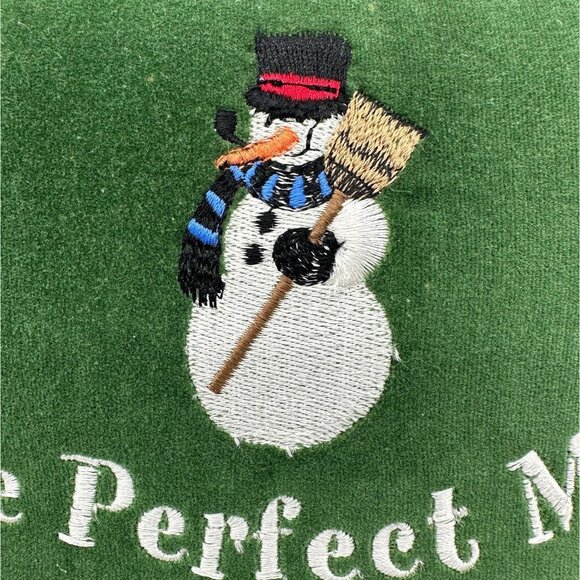 Green Velvet Pillow Snowman Embroidery The Perfect Man Christmas Throw Cushion - Picture 9 of 9